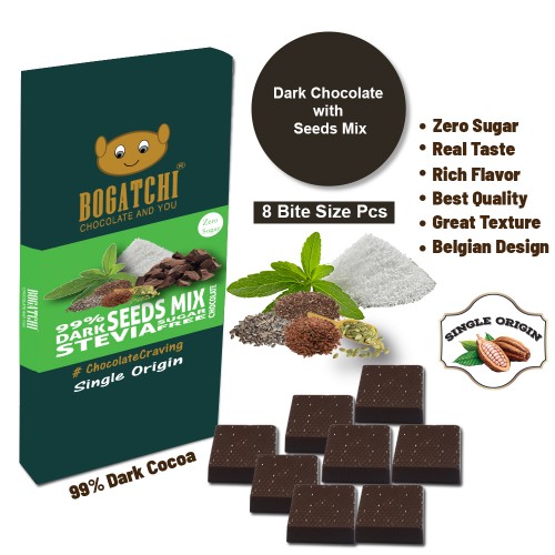 BOGATCHI Immunity Booster  Stevia Sugarfree Chocolate Bites, Multi Seeds Mix, 8 Pcs